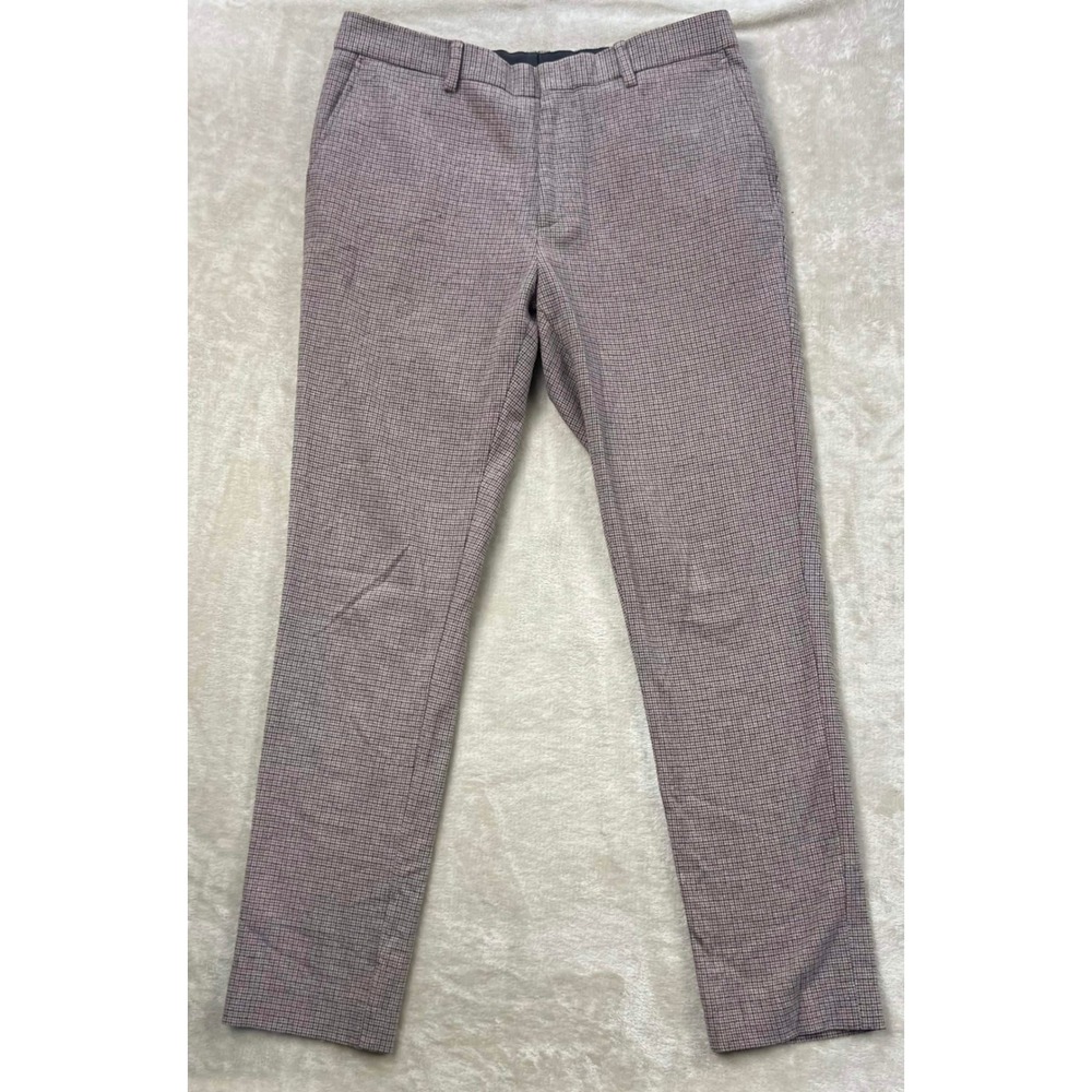 GUC ASOS Women's Wool Blend Houndstooth Slim Fit Dress Pants Brown Tan Size 32